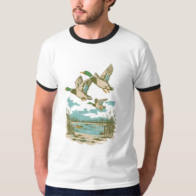 Flying Ducks Wetland Wildlife Nature Hunting Outdo T-Shirt (Front)