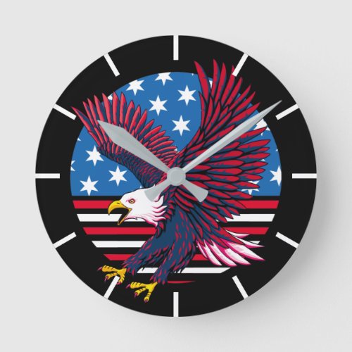 Flying Eagle and American Flag Round Clock