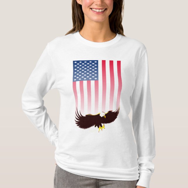 Flying Eagle And American Flag T-Shirt (Front)
