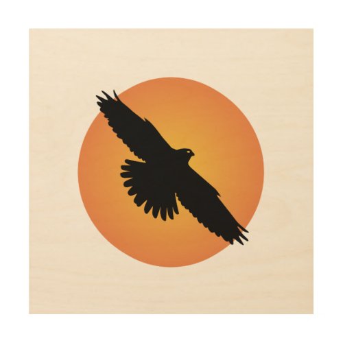 Flying eagle at front of the sun wood wall art