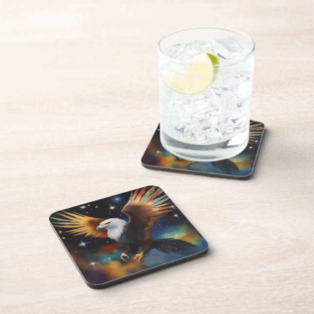 Flying Eagle Colorful Cosmic Art, Beverage Coaster (Right Side)
