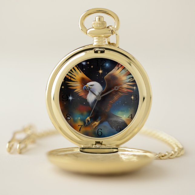 Flying Eagle Colorful Cosmic Art, Pocket Watch (Inside)
