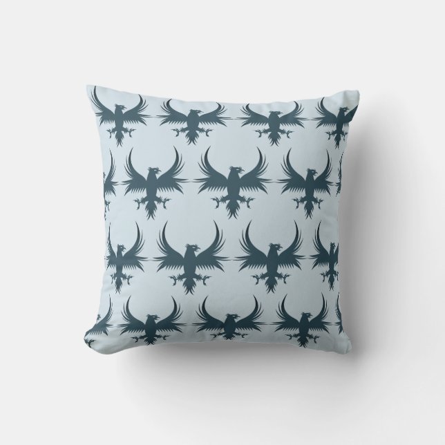 Flying Eagle Emblem Blue Pattern Throw Pillow (Front)