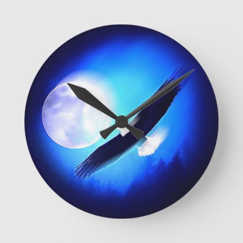 Flying Eagle  Moon Round Clock