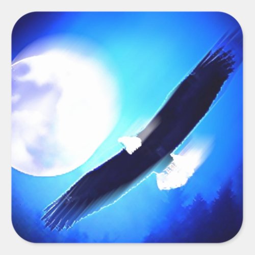 Flying Eagle  Moon Square Sticker