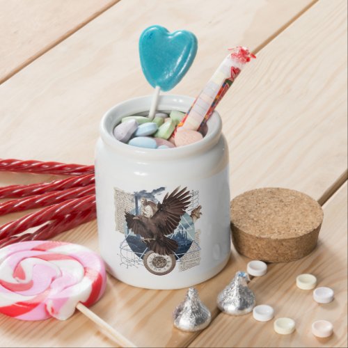 Flying Eagle with several other elements collage Candy Jar
