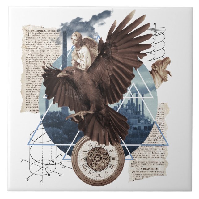 Flying Eagle with several other elements collage Ceramic Tile (Front)