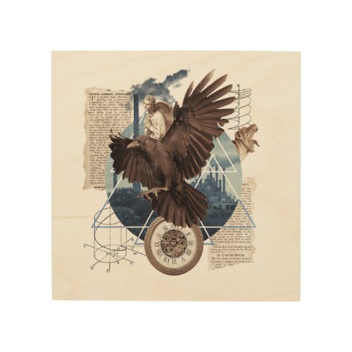 Flying Eagle with several other elements collage Wood Wall Art