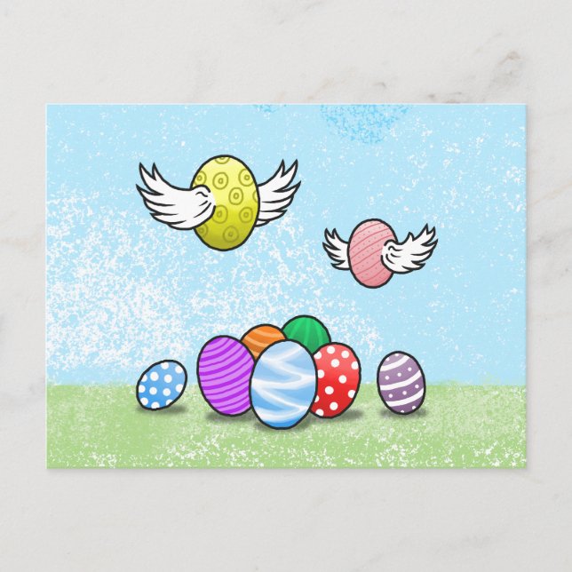 Flying Easter Eggs Holiday Postcard (Front)