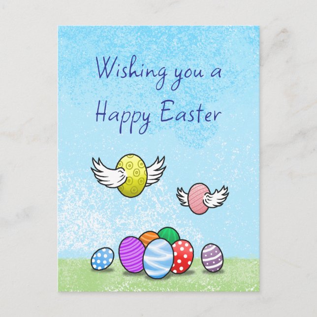 Flying Easter Eggs Holiday Postcard (Front)