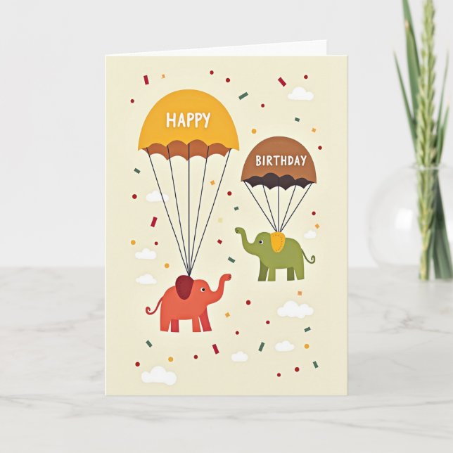 Flying Elephant Birthday Card (Front)