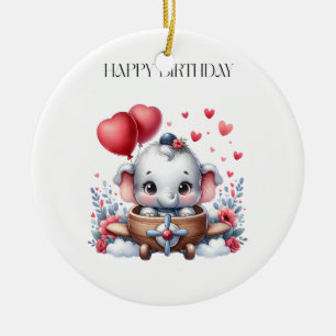 Flying Elephant Birthday Ceramic Ornament