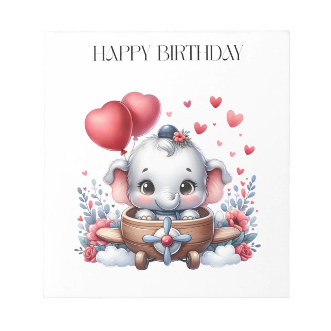 Flying Elephant Birthday Notepad (Front)