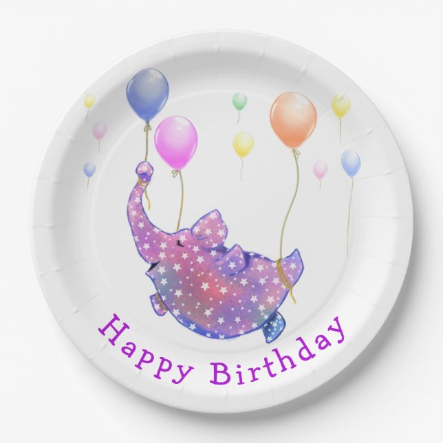 Flying Elephant Birthday Paper Plates Funny (Front)