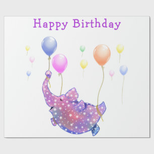 Flying Elephant Funny Birthday Gift Wrapping Paper