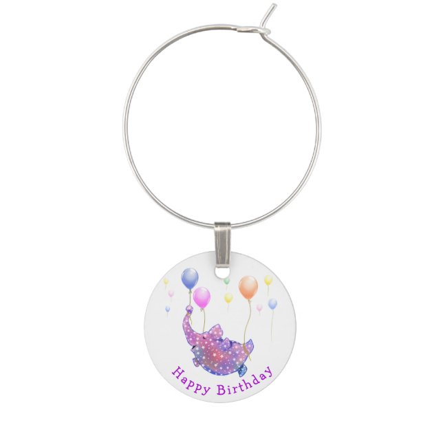 Flying Elephant Funny Birthday Wine Charms (First Charm)