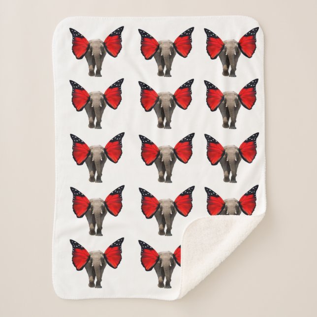 Flying Elephants Sherpa Blanket (Front)