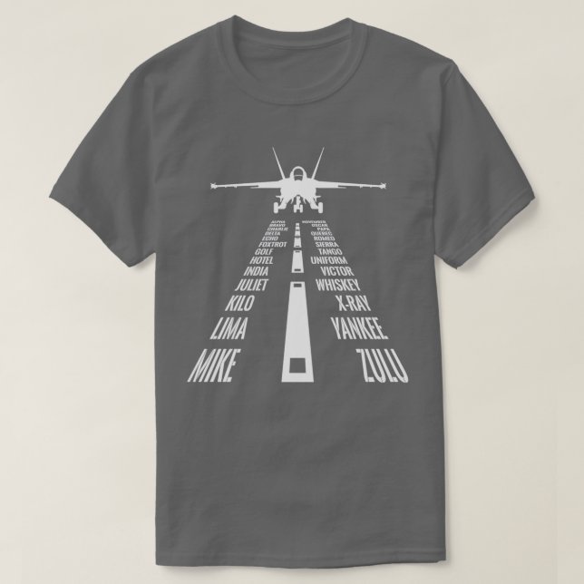 Flying F18 Hornet Pilot Landing Phonetic Alphabet  T-Shirt (Design Front)