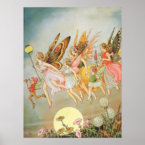 Flying Fairies Whimsical Magical Fairytale Poster