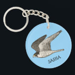 Flying Falcon Colored Pencil art blue CUSTOM NAME Keychain<br><div class="desc">This flying falcon is drawn in colored pencil and looks cool on a keychain! Add your name or your own text. Check out my shop for more, </div>