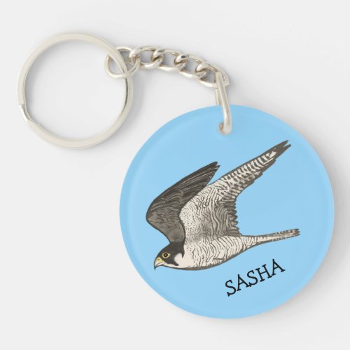 Flying Falcon Colored Pencil art blue CUSTOM NAME Keychain
