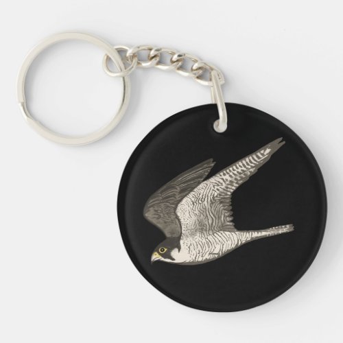 Flying Falcon Colored Pencil art on black Keychain