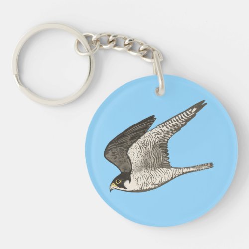 Flying Falcon Colored Pencil art on blue Keychain