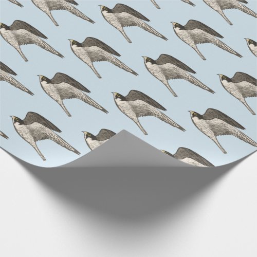 Flying falcons on light blue wrapping paper