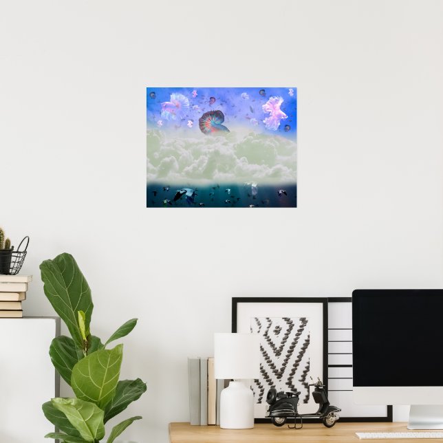 Flying Fish and Swimming birds Poster (Home Office)