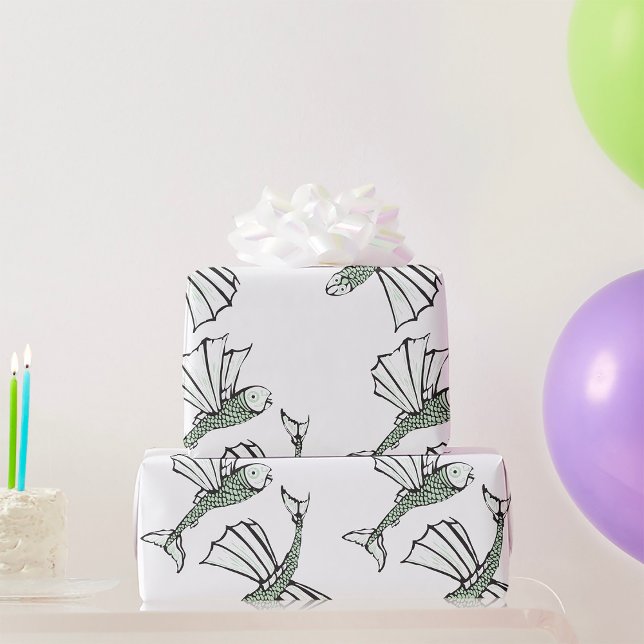 Flying Fish Hand Drawn Ocean Creature Wrapping Paper (Creator Uploaded)
