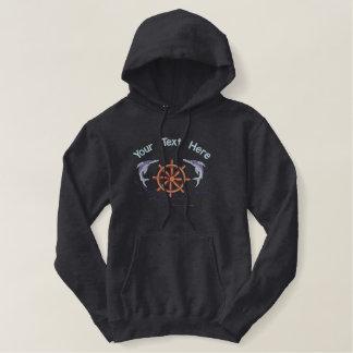 Flying Fish & Wheel Embroidered Hoodie