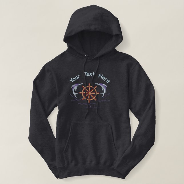 Flying Fish & Wheel Embroidered Hoodie (Design Front)