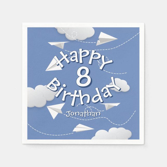 flying folded paper airplanes birthday napkins (Front)