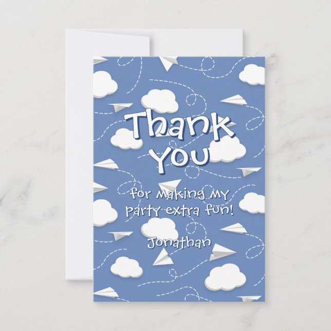 flying folded paper airplanes birthday thank you card (Front)
