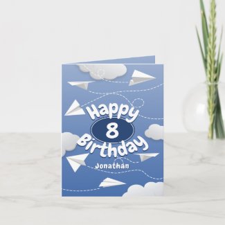 flying folded paper airplanes kids birthday card