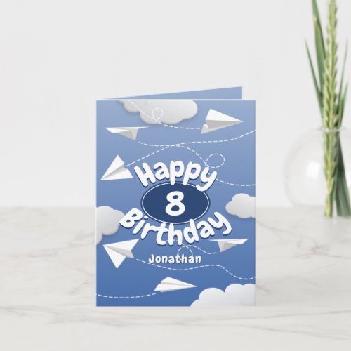 flying folded paper airplanes children birthday card