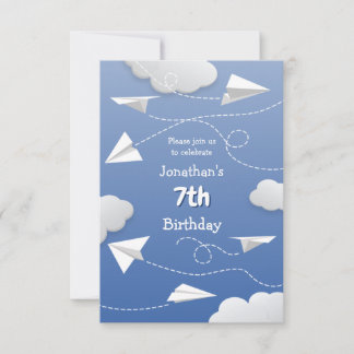 flying folded paper airplanes childrens birthday announcement