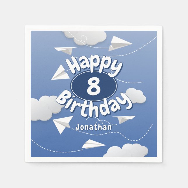 flying folded paper airplanes childrens birthday napkins (Front)