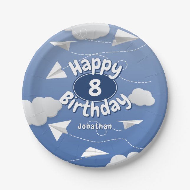 flying folded paper airplanes childrens birthday paper plates (Front)
