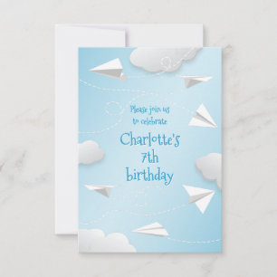 flying folded paper airplanes girls birthday announcement