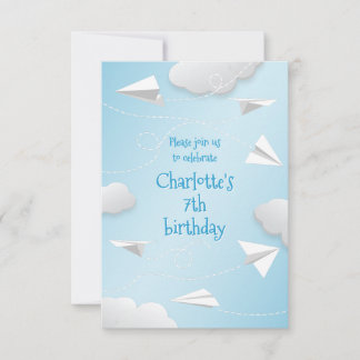 flying folded paper airplanes girls birthday announcement