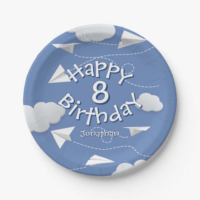 flying folded paper airplanes kids birthdays plates (Front)
