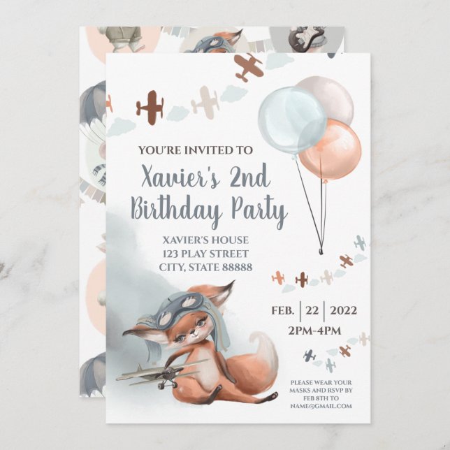 Flying Fox Birthday Party Invitation (Front/Back)