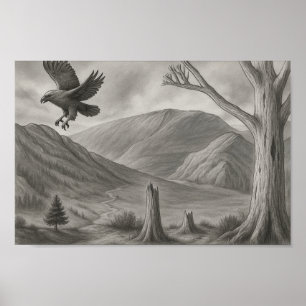 Flying Free – Monochrome Wilderness Sketch Art Poster