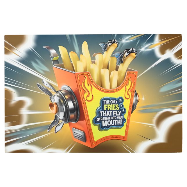 Flying French Fries Jetpack Metal Print (Front)