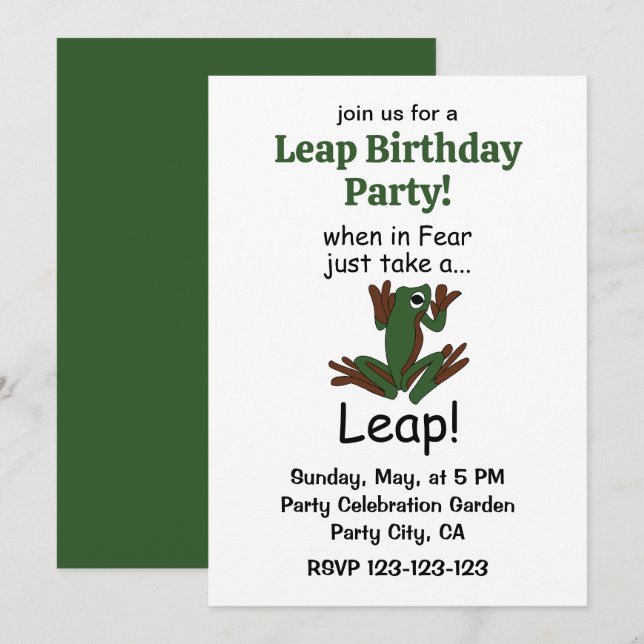 Flying Frog Taking A Leap When In Fear Birthday Invitation (Front/Back)