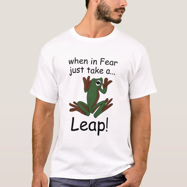 Flying Frog Taking A Leap When In Fear Funny T-Shirt (Front)