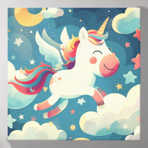 Flying Funny Colorful Unicorn Canvas Photo Tile