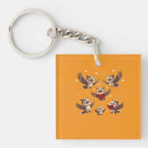 "Flying Funny Owls – Disney Cartoon Style" Keychain