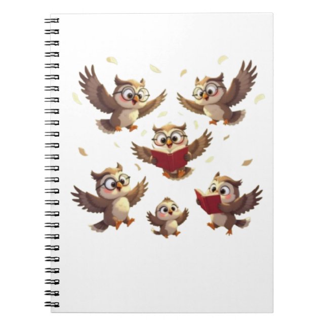 "Flying Funny Owls – Disney Cartoon Style" Notebook (Front)